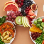 Colorful plate of fruits and vegetables based on the Islamic diet
