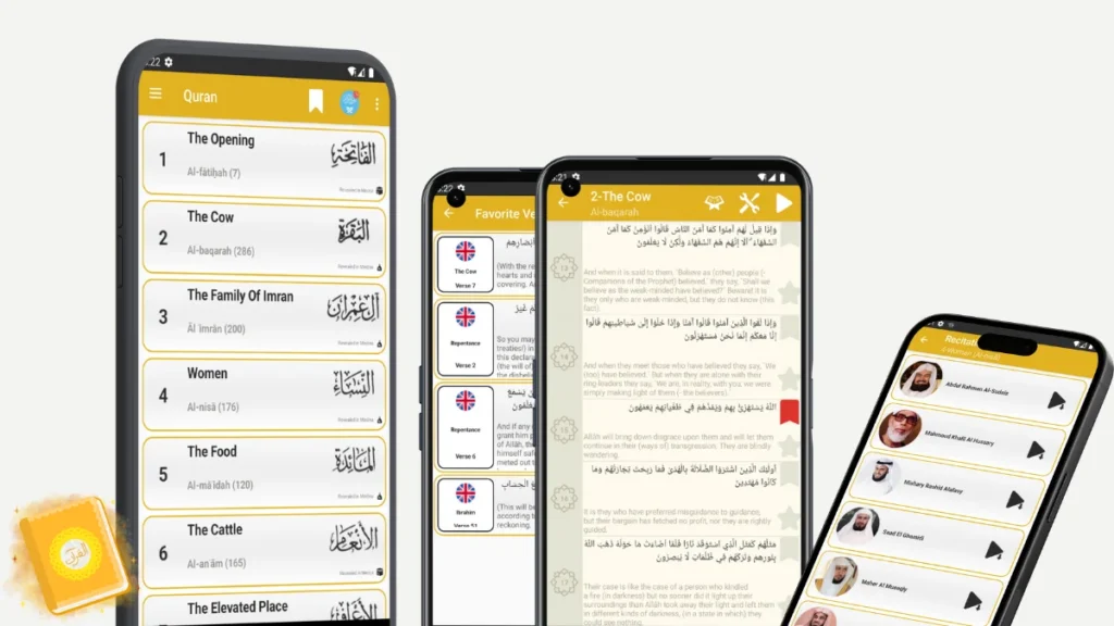Quran App with Surahs, Translations, and Reciters