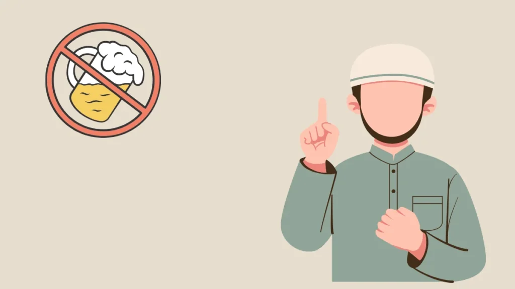Muslim illustration refusing alcoholic drinks based on halal rules